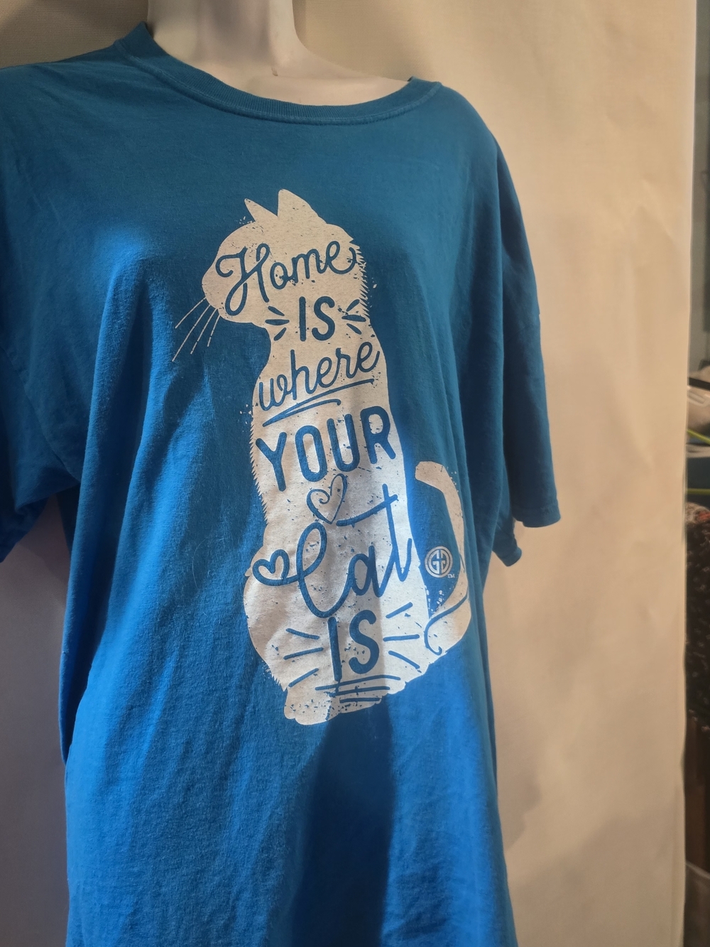 Blue 'Home Is Where Your Cat Is' Short Sleeve Tee